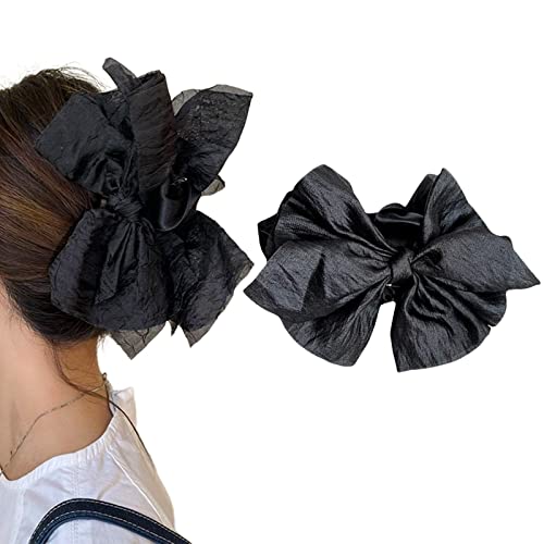 Schwarze SatiBow Haarspange, französische Schleifen für Frauen, große Schleife, Kunststoff und Stoff, Schleife, Haarspange von Diyfixlcd