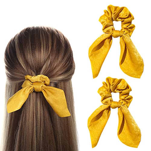 Seiden-Haargummis, Haarschleifen für Frauen, Schleifen-Scrunchies, elastisches Band, Seiden-Haargummis für Haar, Haargummis für Mädchen, perfekt für Mädchen und Frauen, Gelb, 2 Stück von Diyfixlcd