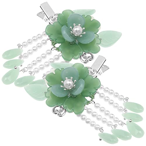 Vintage Decor Jade Blume Haar, chinesische Vintage Haarspangen Quaste Retro Haarnadeln Braut Kopfschmuck für Frauen Hochzeit Dekor von Diyfixlcd