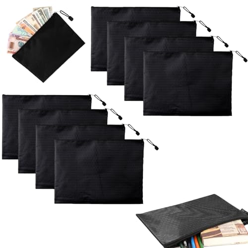 Diyxisk Geldtaschen Banktasche, 8 Stücke Schwarz Dokumententasche A5, 23x17.8cm Banktasche, Kleine Tasche mit Reissverschluss, Geeignet für Dokumente, Schulmaterial und Bürobedarf von Diyxisk