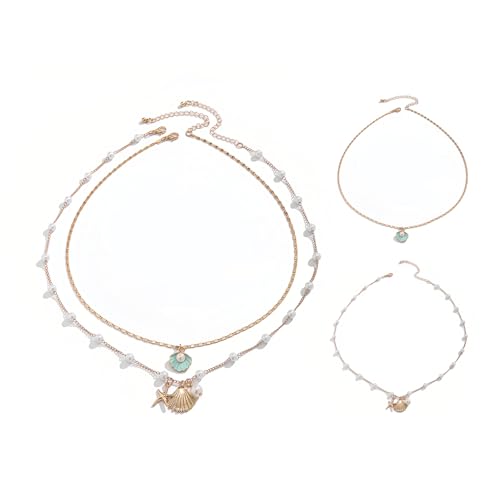 Diyxisk Muschelkette Damen, Geschichtet Muschel Kette, Strand Boho Schmuck, Lange Kette mit Anhänger, Muschel Schmuck, für Frauen Sommer Strand Urlaub Strand Surfer (Blau) von Diyxisk