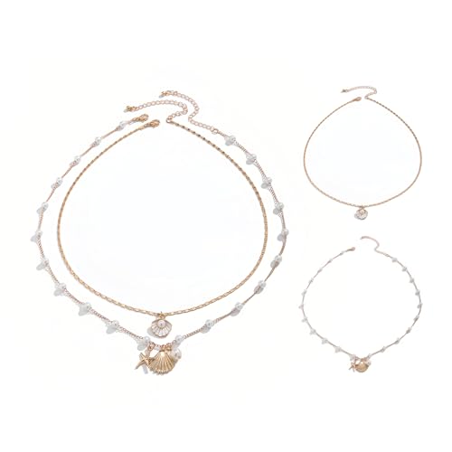 Diyxisk Muschelkette Damen, Geschichtet Muschel Kette, Strand Boho Schmuck, Lange Kette mit Anhänger, Muschel Schmuck, für Frauen Sommer Strand Urlaub Strand Surfer (Weiß) von Diyxisk