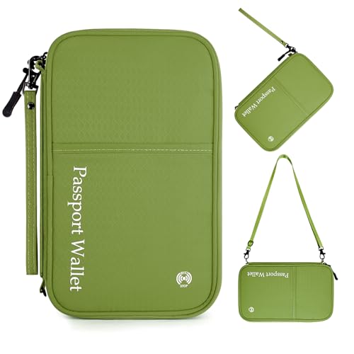 Dizdvizd Reisepass Tasche, Familie Reisepass Organizer mit RFID Blocker, Reisedokumententasche für Damen und Herren, Reisepasshülle Ausweistasche für Kreditkarten, Bordkarten, Fahrkarten, Grün von Dizdvizd