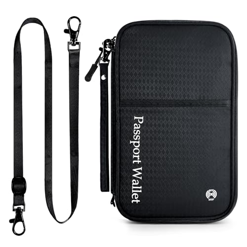 Dizdvizd Reisepass Tasche, Familie Reisepass Organizer mit RFID Blocker, Reisedokumententasche für Damen und Herren, Reisepasshülle Ausweistasche für Kreditkarten, Bordkarten, Fahrkarten, Schwarz von Dizdvizd