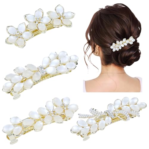 Dizila 4 Stück Gold Metall glitzernde Opal Strass Perle Blume Schleife Französische Haarspangen Haarspangen Haarspangen Haarnadeln Kopfschmuck für Frauen Mädchen von Dizila