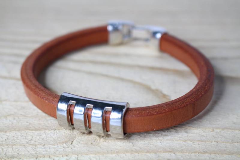 Herren Tan Lederarmband Schwere Silber Ton Perle Benutzerdefinierte Größe Leder Dritten Jahrestag Freund Geschenk Ehemann Väter Tag Für Ihn Papa von DizzyDayDreamz