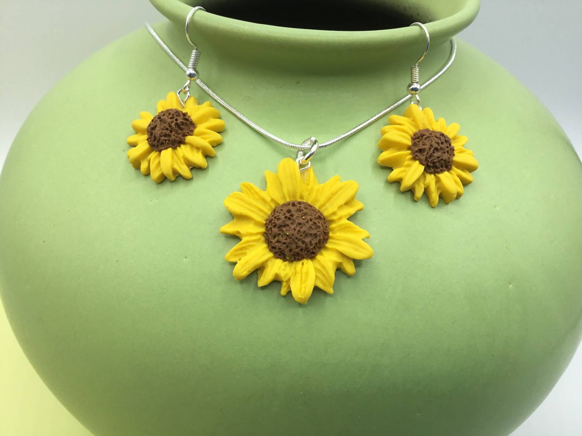 Sonnenblume Baumbild Ohrringe Sommer Halskette Set Blume Gelb Schmuck Gärtner von DizzyDayDreamz