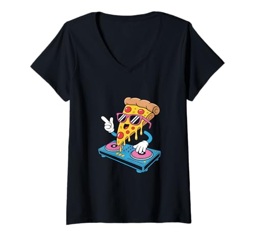 Damen Dj Food Musik Party Pizza Mit Sound T-Shirt mit V-Ausschnitt von Dj Food Musik Party Pizza Spaß Sound