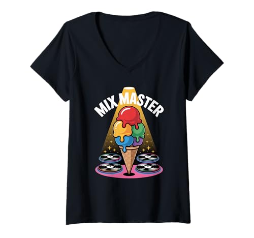 Damen Dj Mix Master Eiscreme T-Shirt mit V-Ausschnitt Damen Dj Mix Master Eiscreme T-Shirt mit V-Ausschnitt von Dj Musik Mix Meister Eiscreme Kunst