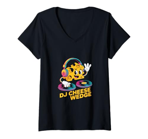 Damen Dj Cheese Wedge Lustiger Musikfreund T-Shirt mit V-Ausschnitt von Dj Spaß Kreativ Musik Unterhaltung