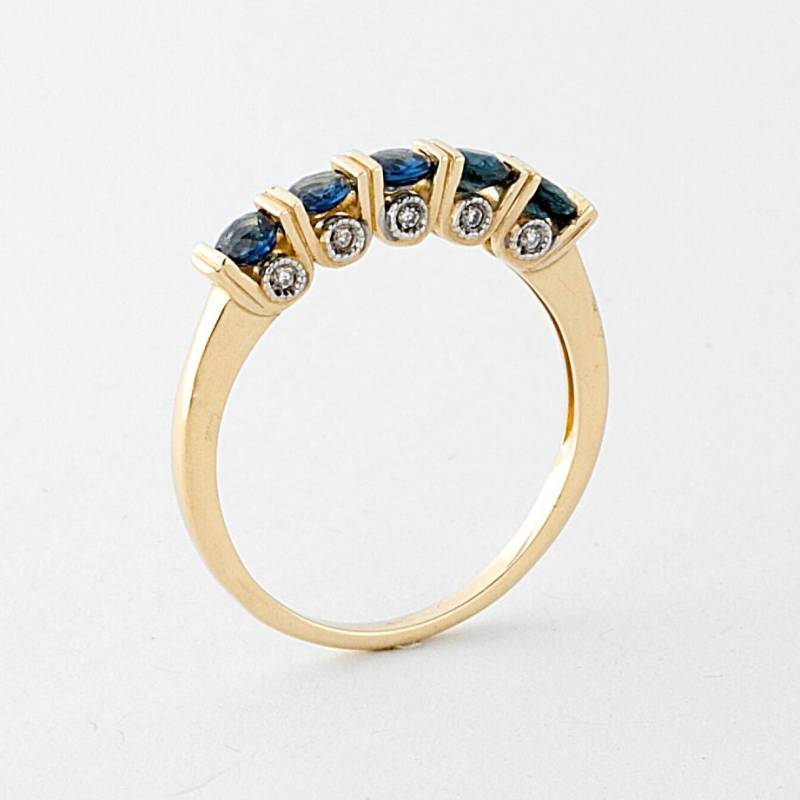 Diamant Und Saphir Halb Eternity Ring Gold 14K, Gelbgold Blaues Edelstein Band von DjaziaJewelry