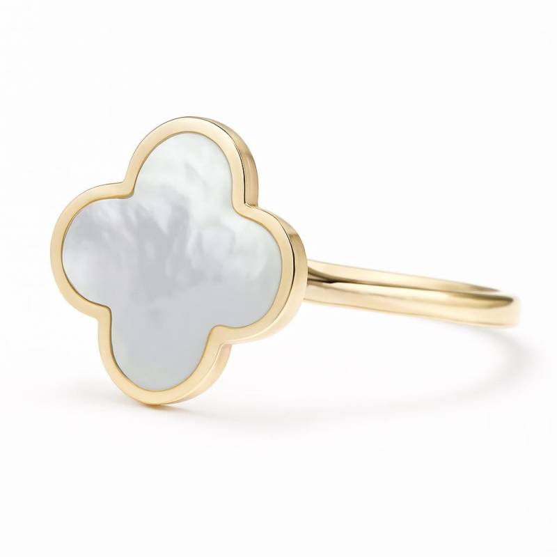 Perlmutt Klee Ring Gold 10K, Ring, Massiv 10K Gelbgold, Für Frauen von DjaziaJewelry