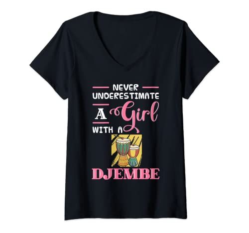 Damen Djembe Trommel Musikinstrument Unterricht Spieler Anfänger T-Shirt mit V-Ausschnitt von Djembe Drum
