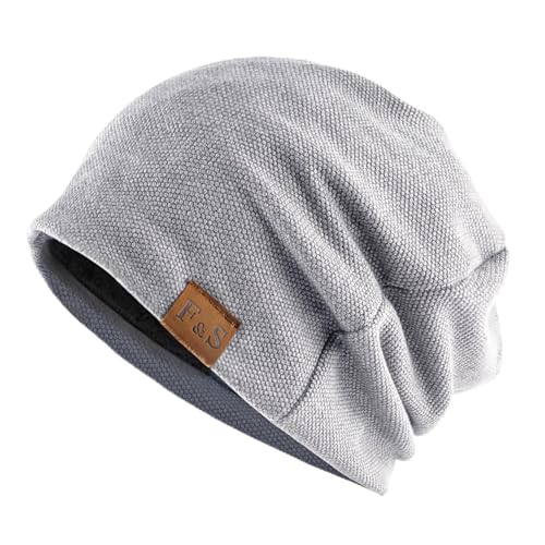 Damen Warme Herbst Winter Slouch Beanie Mütze Herren Kopfbedeckung Baumwolle Strickmütze Flexibler Freizeithut Leichte Chemo Wintermütze (DE/NL/SE/PL, Alphanumerisch, Einheitsgröße, Hellgrau) von Djfkey