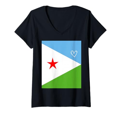 Damen Dschibuti-Flagge, Dschibuti-Herz, stolzer Nationalfeiertag T-Shirt mit V-Ausschnitt Damen Dschibuti-Flagge, Dschibuti-Herz, stolzer Nationalfeiertag T-Shirt mit V-Ausschnitt von Djibouti Flag Djiboutian National Day Gifts Idea