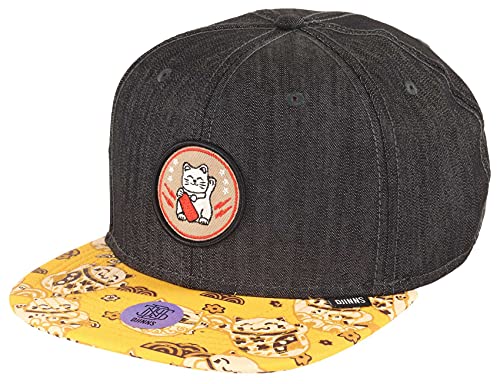 Djinns Snapback Cap 6P SB Lucky CAT Linen REV. Black Schwarz Gelb, Size:OneSize von Djinns