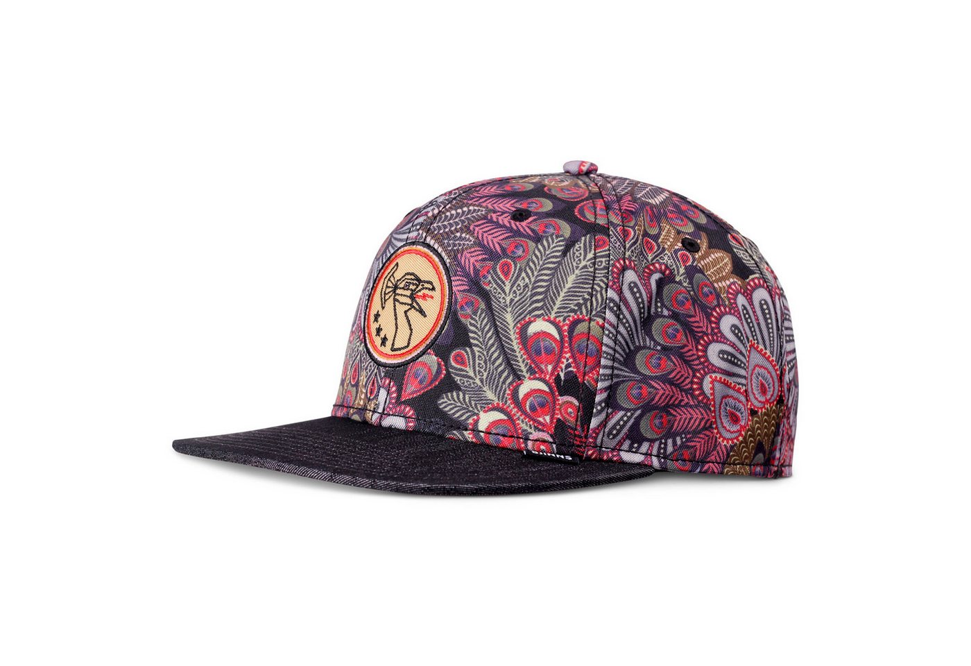 Djinns Snapback Cap Djinns 6 Panel Snapback Cap Peacock Linen (Basecap, Basecap, Snapback Cap) All-Over-Pfauen Muster von Djinns
