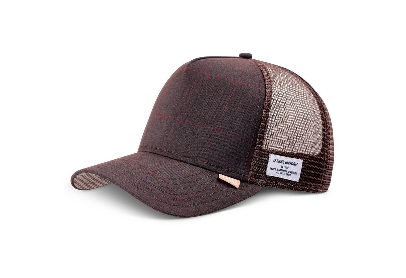 Djinns Trucker Cap Djinns HFT Trucker Cap GlenCheck brown (Basecap, Basecap, Trucker Kappe, Meshcap) gebogener Schirm mit Karo-Muster auf Schirmunterseite von Djinns