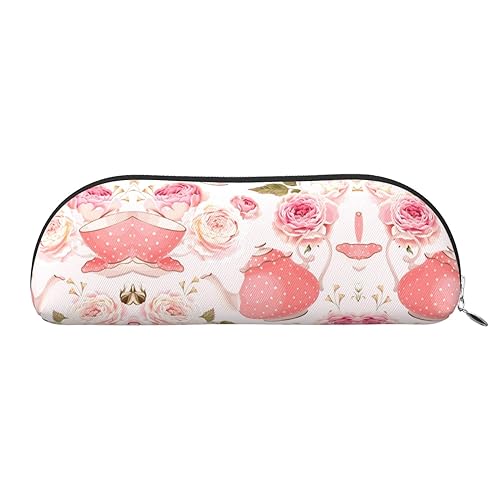 Djnni Northern Lights Federmäppchen mit Reißverschluss, Leder-Federmäppchen, Kosmetiktasche, Schreibwarentasche, langlebig, großes Fassungsvermögen, Teebecher mit Rosen Romantisch Shabby, von Djnni