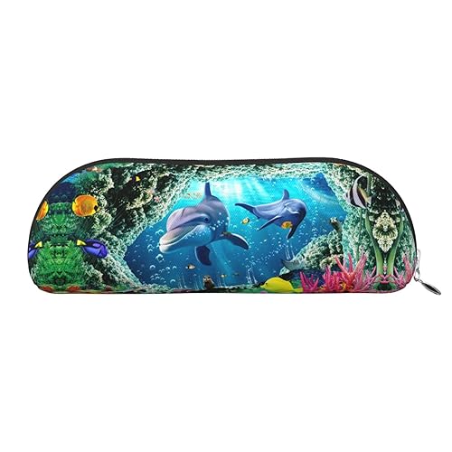 Ocean Underwater Delphin Fish Pencil Bags with Zipper, Leather Pencil Case, Cosmetic Bag,Stationery Pouch,Durable,Large Capacity, Ozean Unterwasser-Delfinfisch, Einheitsgröße, Kulturbeutel von Djnni