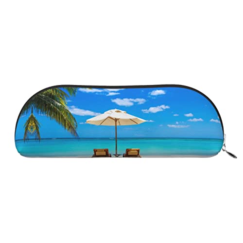 Ocean Underwater Delphin Fish Pencil Bags with Zipper, Leather Pencil Case, Cosmetic Bag,Stationery Pouch,Durable,Large Capacity, White Beach Tropical Sea, Einheitsgröße, Kulturbeutel von Djnni