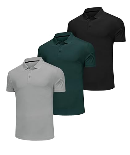 Djtnzdm 3er Pack Herren Poloshirt Golf Kurzarm Polyester Atmungsaktiv Einfarbig Sommer Polo Schnelltrocknend Outdoor Sport Tennis Polohemd XXL Schwarz Grau Grün von Djtnzdm