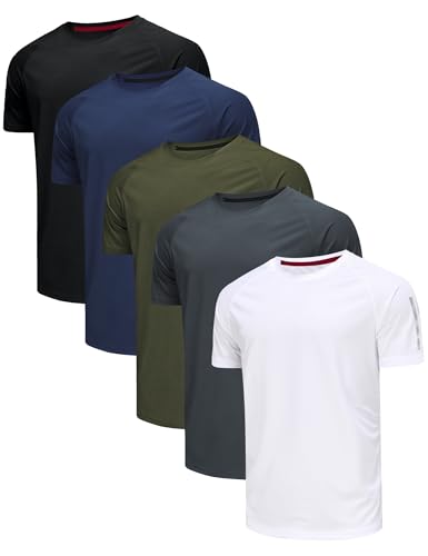 Djtnzdm Funktionsshirt Herren Regular Fit Sport T-Shirt Männer Atmungsaktiv Fitness Laufshirt Activewear Dry Fit Gym T-Shirts 5er Pack XXL Schwarz Weiss Navy Blau Grau Grün von Djtnzdm