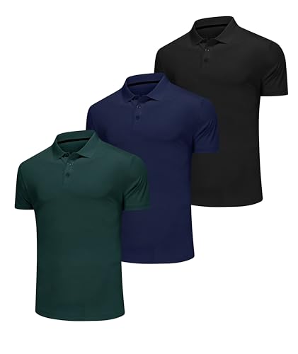 Djtnzdm Golf Poloshirt Herren Kurzarm Atmungsaktiv Schnelltrocknend Polyester Tennis Sport Polohemd Sommer Funktions Gym Polo Tops Multipack XXL Schwarz Blau Grün von Djtnzdm