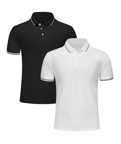 Djtnzdm Herren Poloshirt Kurzarm Atmungsaktiv Schnelltrocknend Golf Tennis Poloshirt Sommer Freizeit Urlaub Polohemd für Männer XXL Multipack Schwarz Weiß von Djtnzdm