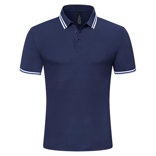 Djtnzdm Herren Poloshirt Kurzarm Atmungsaktiv Sommer Tennis Poloshirt Männer Basic Arbeit Designer Baumwolle Piqué Polohemd XXL Blau von Djtnzdm