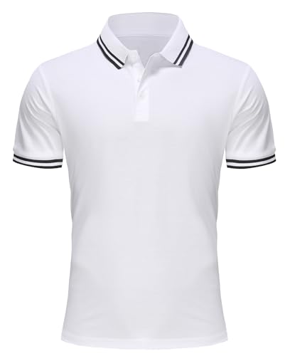Djtnzdm Herren Poloshirt Kurzarm Atmungsaktiv Sommer Tennis Poloshirt Männer Basic Arbeit Designer Baumwolle Piqué Polohemd XXL Weiß von Djtnzdm