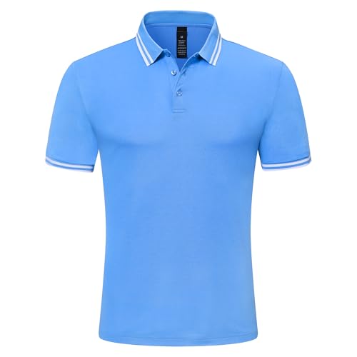 Djtnzdm Herren Poloshirt Regular Fit Polyester Atmungsaktiv Baumwolle Golf Polohemd Freizeit Sommer Basic Polohemd 3XL Blau von Djtnzdm