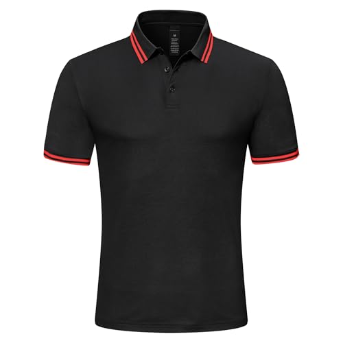 Djtnzdm Herren Poloshirt Regular Fit Polyester Atmungsaktiv Baumwolle Golf Polohemd Freizeit Sommer Basic Polohemd 3XL Schwarz von Djtnzdm