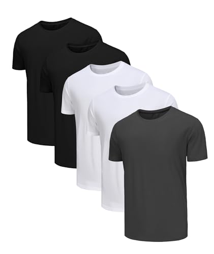 Djtnzdm Herren T Shirt Kurzarm Regular Fit Klassisches Baumwolle Rundhalsausschnitt Basic Arbeit Tshirts für Männer Freizeit Multipack XL Schwarz/Weiß/Grau von Djtnzdm