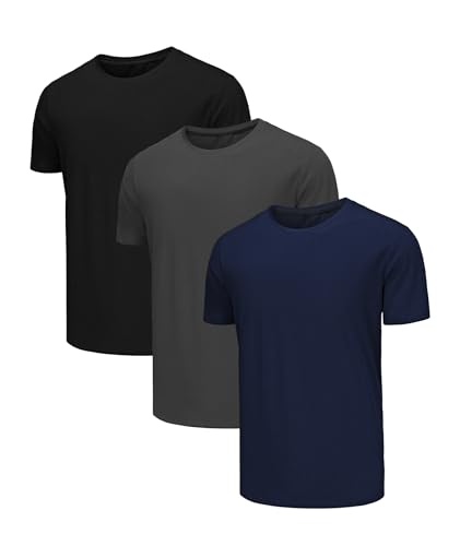 Djtnzdm Herren Tshirts Kurzarm Regular Fit Klassisches Baumwolle Rundhalsausschnitt Basic Arbeit Tshirts für Männer Freizeit Multipack XXXL Schwarz/Grau/Blau von Djtnzdm