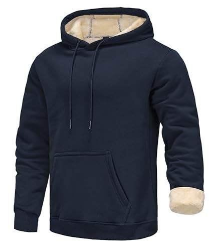 Djtnzdm Hoodie Herren Gefüttert Hoody Herren Winter Pullover Männer mit Kapuze Outdoor Sweatshirt Herren Fleece Dicker Arbeitspullover Herren Sport Winterpullover Gefütterte Sweatjacke Marineblau L von Djtnzdm