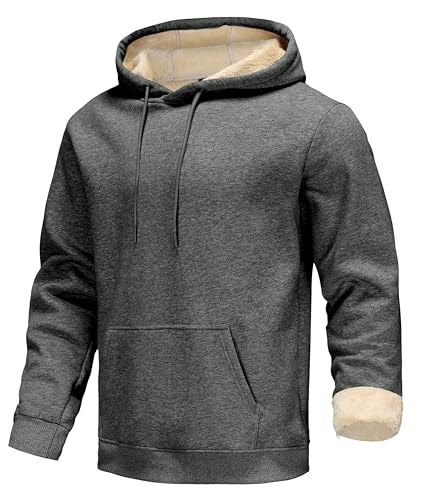 Djtnzdm Hoodie mit Kapuze Herren Winter Pullover Männer Gefütterte Arbeitspullover Herren Sport Sweatshirt Herren Warme Sweatjacke Herren Sherpa Winterpullover Herren Thermo Winterjacke Dunkelgrau M von Djtnzdm