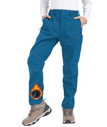 Djtnzdm Skihose Kinder Winter Softshellhose Jungen Winddicht Wasserdichte Schneehose Thermo Regenhose Atmungsaktiv Warm Outdoorhose Fleece Trekkinghose Hellblau 164-170 von Djtnzdm