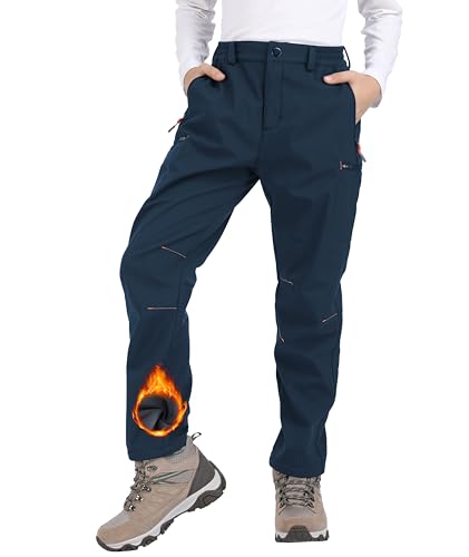 Djtnzdm Skihose Kinder Winter Thermohose Jungen Gefütterte Softshellhose Kinder Mädchen Trekkinghose Winddicht Schneehose Jungen Warm Thermohose Jungen wasserdichte Wanderhose Navyblau 146-152 von Djtnzdm