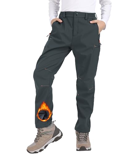 Djtnzdm Softshellhose Kinder Winter Skihose Jungen Mädchen Thermohose Gefüttert Thermo Hose Kinder wasserdichte Outdoorhose Kinder Fleece Regenhose Jungen Winter Wanderhose Grau 112-128 von Djtnzdm