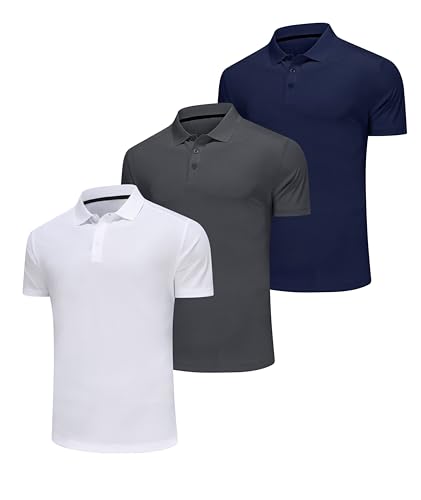 Djtnzdm Polohemd Herren Kurzarm Olympische Sommer Atmungsaktiv Sport Golf Tennis Poloshirt Männer Arbeit Funktions Polo Tops 3er Pack Set 3XL Blau Grau Weiss von Djtnzdm
