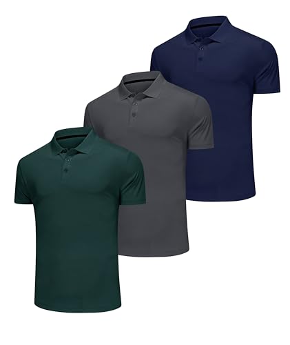 Djtnzdm Polohemd Herren Kurzarm Olympische Sommer Atmungsaktiv Sport Golf Tennis Poloshirt Männer Arbeit Funktions Polo Tops 3er Pack Set L Blau Grau Grün von Djtnzdm