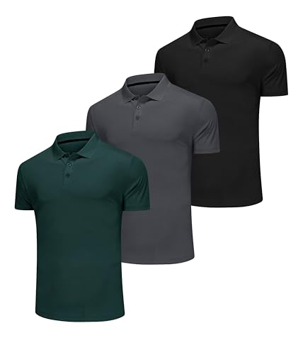 Djtnzdm Polohemd Herren Kurzarm Olympische Sommer Atmungsaktiv Sport Golf Tennis Poloshirt Männer Arbeit Funktions Polo Tops 3er Pack Set M Schwarz Grau Grün von Djtnzdm