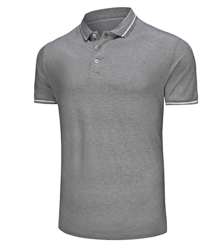 Djtnzdm Polohemd Herren Regular Fit Klassisches Freizeit Poloshirt für Herren Kurzarm Elastisch Atmungsaktiv Sports Golf Tennis Poloshirt Light Hellgrau von Djtnzdm