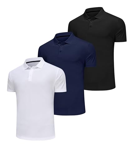 Djtnzdm Poloshirt Herren 3er Pack Regular Fit Kurzarm Sommer Basic Golf Tennis Männer Polohemd Schnelltrocknend Leicht Atmungsaktiv Sport Tops 3XL Schwarz Blau Weiß von Djtnzdm