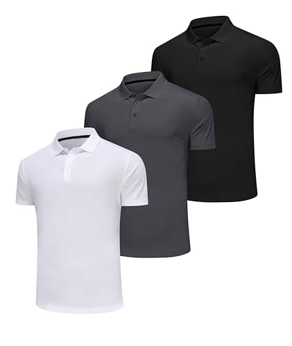 Djtnzdm Poloshirt Herren 3er Pack Regular Fit Kurzarm Sommer Basic Golf Tennis Männer Polohemd Schnelltrocknend Leicht Atmungsaktiv Sport Tops XXL Schwarz Weiss Grau von Djtnzdm
