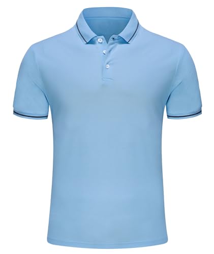 Djtnzdm Poloshirt Herren Regular Fit Kurzarm Atmungsaktiv Einfarbig Elastisch Basic Polohemd Freizeit Sommer Funktions Polo Tops 2XL Hellblau von Djtnzdm
