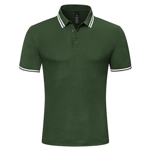 Djtnzdm Poloshirt für Herren Klassisches Basic Baumwolle Arbeit Polohemd Atmungsaktiv Sommer Tennis Golf Poloshirts mit 3-Knopfleiste L Grün von Djtnzdm
