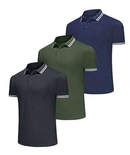 Djtnzdm Poloshirt für Herren Klassisches Basic Baumwolle Arbeit Polohemd Atmungsaktiv Sommer Tennis Golf Poloshirts mit 3-Knopfleiste L Multipack Blau Grau Grün von Djtnzdm