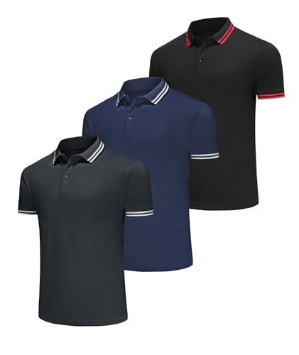 Djtnzdm Poloshirt für Herren Klassisches Basic Baumwolle Arbeit Polohemd Atmungsaktiv Sommer Tennis Golf Poloshirts mit 3-Knopfleiste L Multipack Schwarz Navy Grau von Djtnzdm
